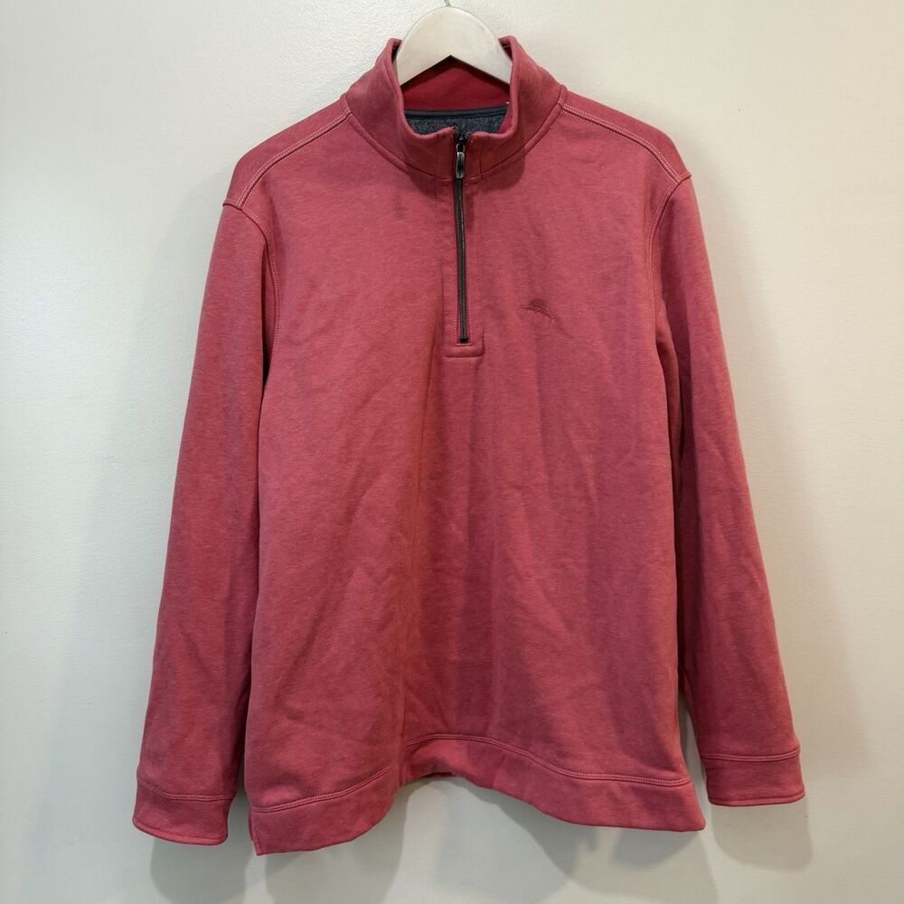 Tommy Bahama Mens Coral Pink Heather Quarter Zip Pullover Sweatshirt Large